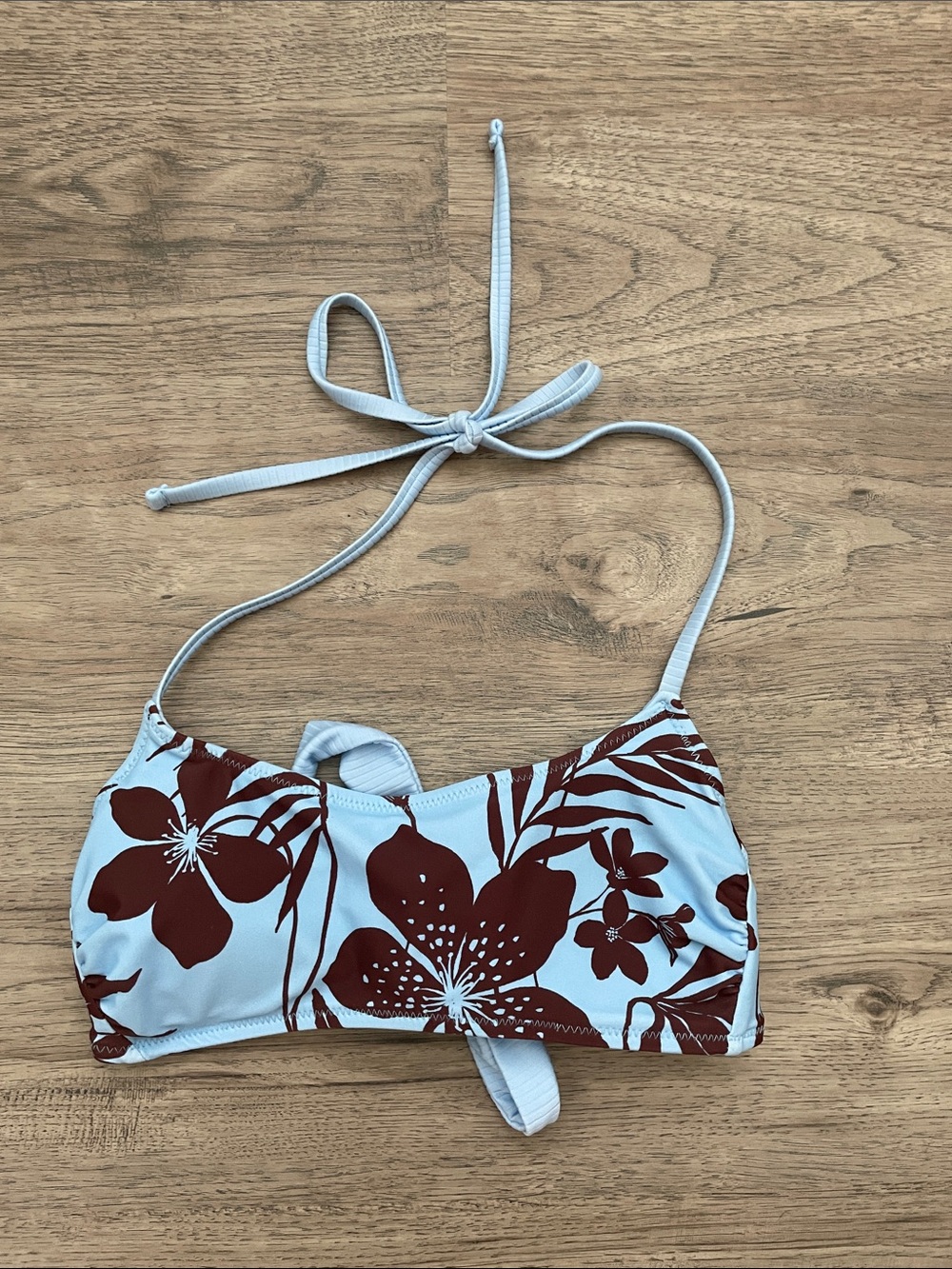 Shade & Shore Light Blue and Maroon Floral Bikini Top